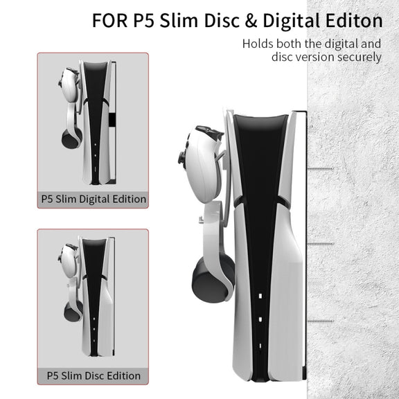 For PS5 Slim JYS-P5193 Console Wall Mount Hanging Storage Rack With Headphone Grip Organizer(Black)