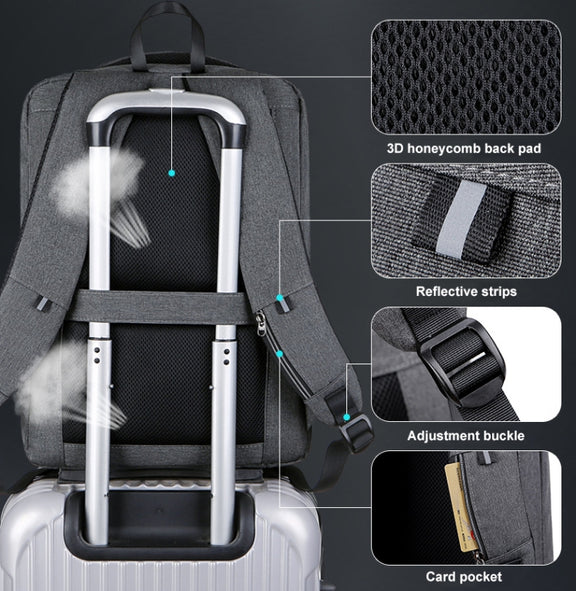 16 inch Large Capacity Password Lock Anti-Theft Laptop Backpack With USB Port(Navy Blue)