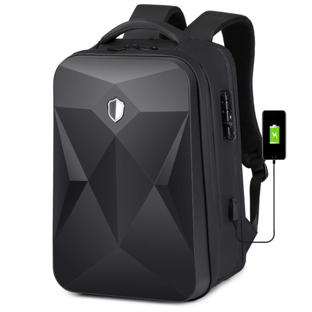 17 inch Password Lock Large Capacity Water-resistant Laptop Backpack with USB Port(Black)