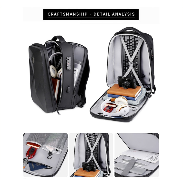 17 inch Password Lock Large Capacity Water-resistant Laptop Backpack with USB Port(Dark Gray)