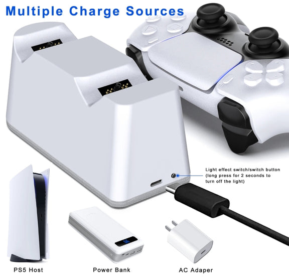For PS5 Handle Charger Colorful Grip Double Fast Charging LED Lamp Seat Charger
