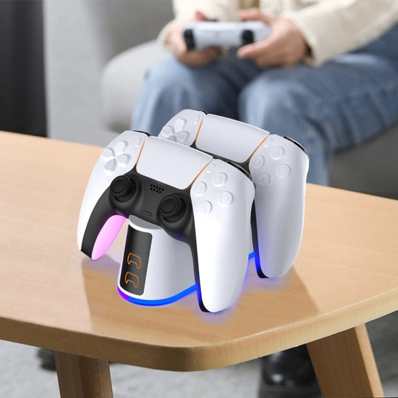 For PS5 Handle Charger Colorful Grip Double Fast Charging LED Lamp Seat Charger