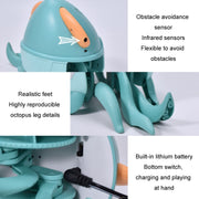 Children Electrical Sensor Octopus Toy Automatic Obstacle Avoidance Sound Light Crawling Quirky Toy(Green)