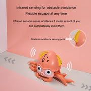 Children Electrical Sensor Octopus Toy Automatic Obstacle Avoidance Sound Light Crawling Quirky Toy(Pink)