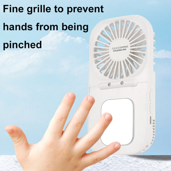 USB Charging Folding Outdoor Handheld Mini Cold Compress Fan Desktop Cooling Fan(White)