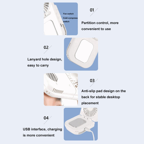 USB Charging Folding Outdoor Handheld Mini Cold Compress Fan Desktop Cooling Fan(White)