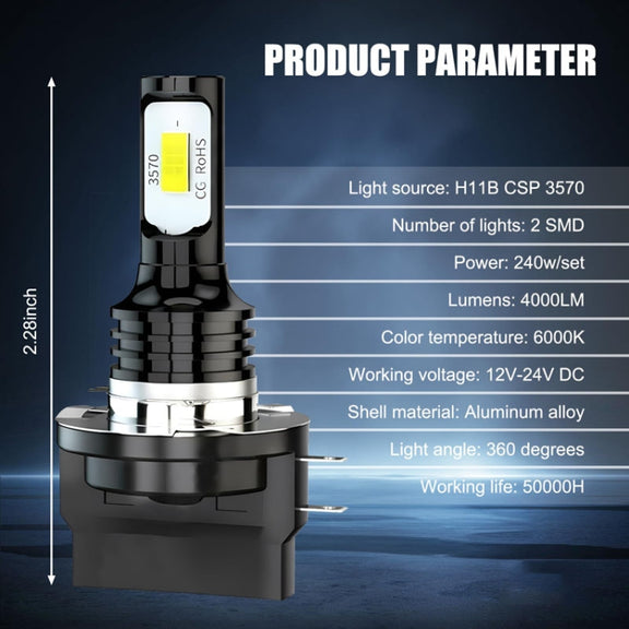 2pcs H11B 3570 2LED 80W Car Headlight Bulbs High Bright Fog Lights(Yellow)