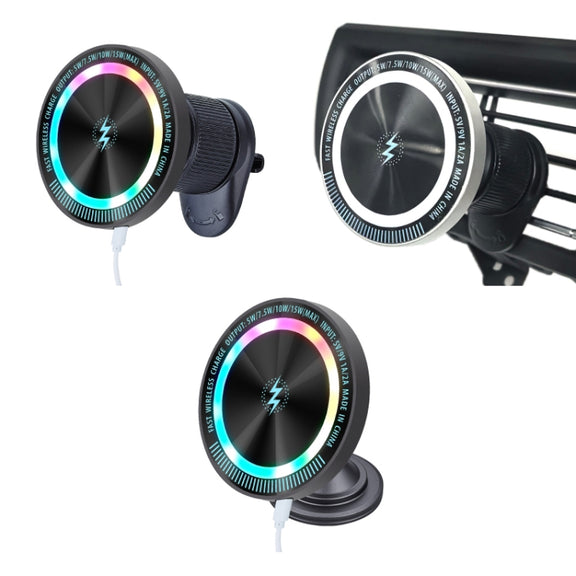 Magsafe 15W Magnetic Colorful Light Wireless Charging Mobile Phone Holder, Color: A9 Air Outlet Dark Gray