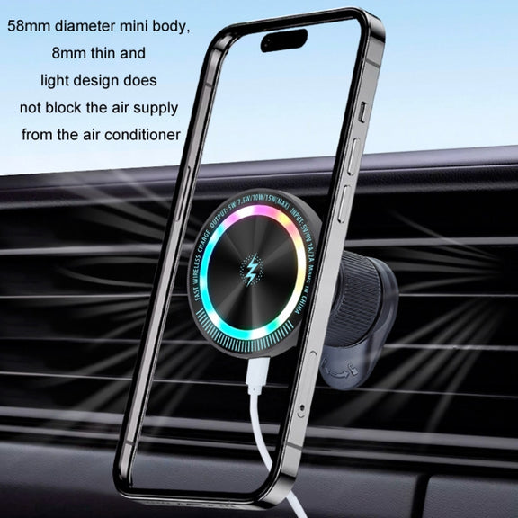 Magsafe 15W Magnetic Colorful Light Wireless Charging Mobile Phone Holder, Color: A9 Air Outlet Dark Gray