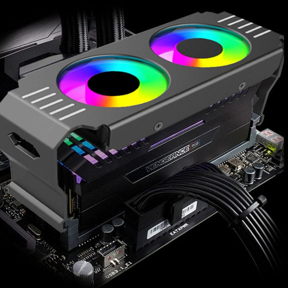 Desktop ARGB Memory Cooler PWM Temperature Control Dual Fan, For DDR / DDR2 / DDR3 / DDR4 / DDR5(White)