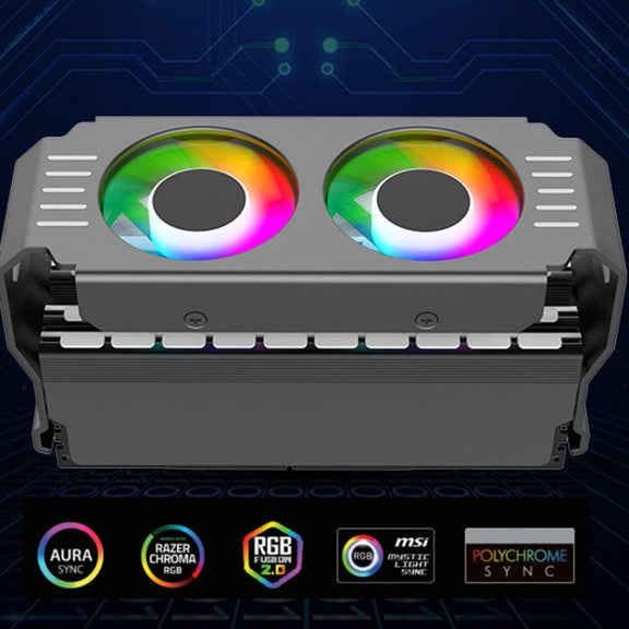Desktop ARGB Memory Cooler PWM Temperature Control Dual Fan, For DDR / DDR2 / DDR3 / DDR4 / DDR5(Black)