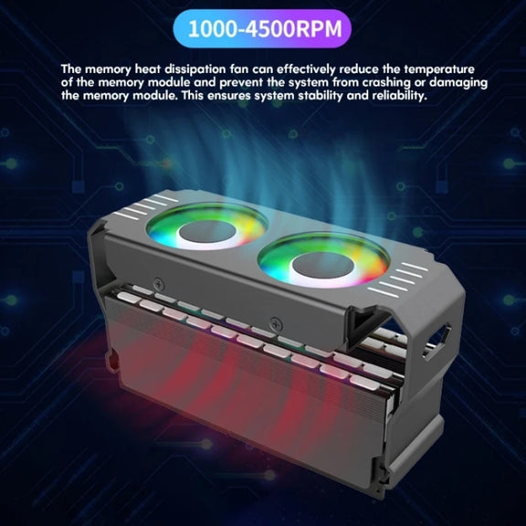 Desktop ARGB Memory Cooler PWM Temperature Control Dual Fan, For DDR / DDR2 / DDR3 / DDR4 / DDR5(White)