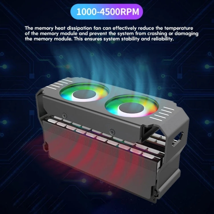 Desktop ARGB Memory Cooler PWM Temperature Control Dual Fan, For DDR / DDR2 / DDR3 / DDR4 / DDR5(White)