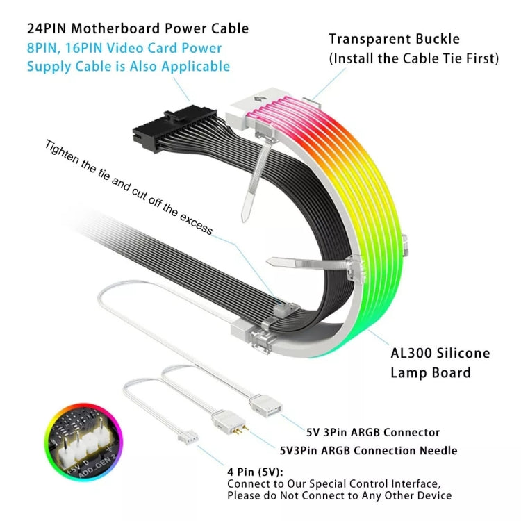 AOSOR AL300 Computer Glow Line ARGB Neon Cable Motherboard Chassis Light Strip Light Board Decoration(White)