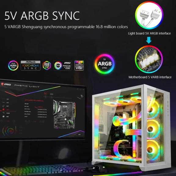 AOSOR AL300 Computer Glow Line ARGB Neon Cable Motherboard Chassis Light Strip Light Board Decoration(White)