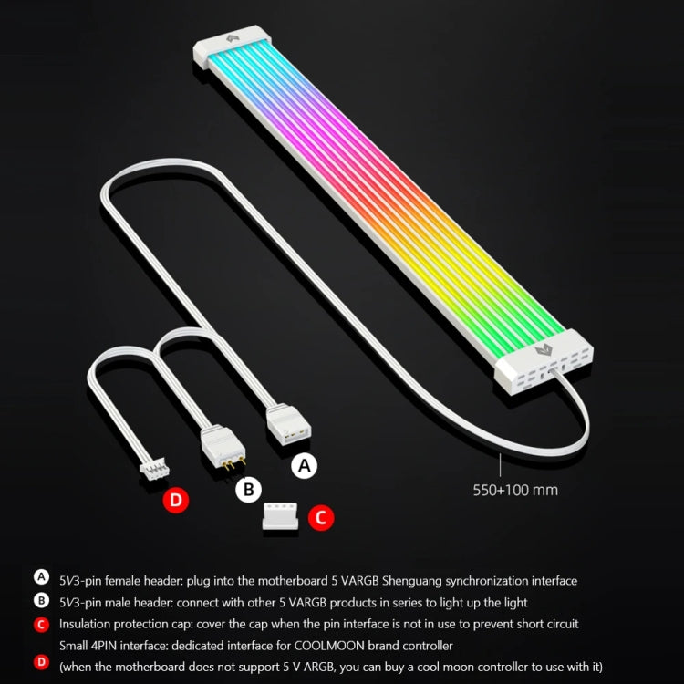 AOSOR AL300 Computer Glow Line ARGB Neon Cable Motherboard Chassis Light Strip Light Board Decoration(White)