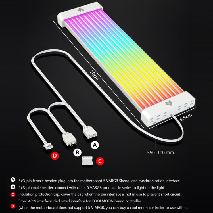 AOSOR Al200 Neon Cable Computer Motherboard Graphics Card Glow Board Power Supply Line Decoration(White)