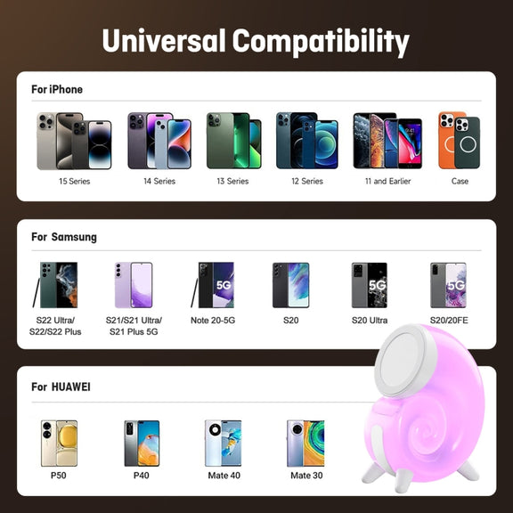 Conch RGB Touch Night Light Magsafe Magnetic Wireless Charger(Colorful)