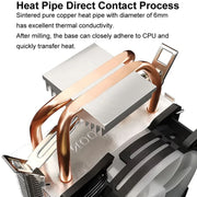 COOLMOON Frost Double Copper Tube CPU Fan Desktop PC Illuminated Silent AMD Air-Cooled Cooler, Style: P2 Magic Moon Edition Single Fan