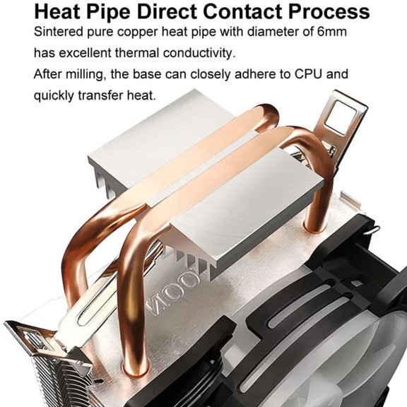 COOLMOON Frost Double Copper Tube CPU Fan Desktop PC Illuminated Silent AMD Air-Cooled Cooler, Style: P2 Magic Moon Edition Single Fan