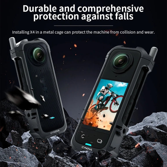 For Insta360 X4 CYNOVA Metal Rabbit Cage + Lens Cover Set Protective Accessories(Black)