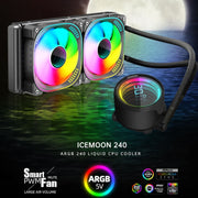COOLMOON CM-YM-240T Digital ARGB Lens Edition Integrated Water Cooling CPU Cooler Temperature Display CPU Fan(Black)