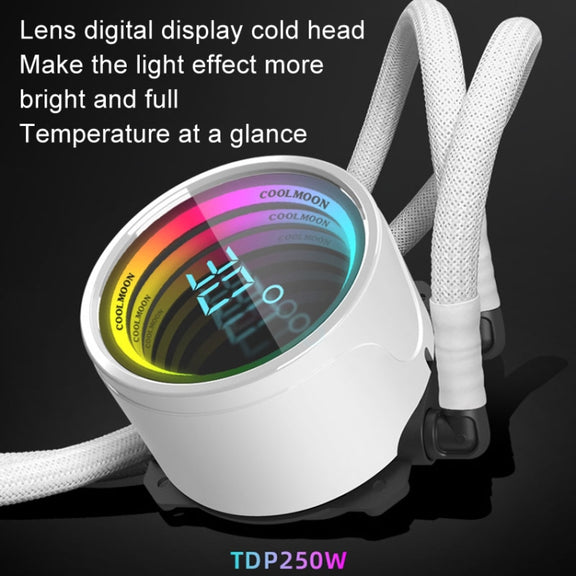 COOLMOON CM-YM-240T Digital ARGB Lens Edition Integrated Water Cooling CPU Cooler Temperature Display CPU Fan(White)