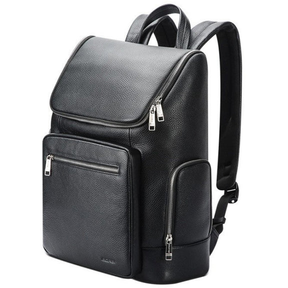 Bopai 61-122431 Large-capacity First-layer Cowhide Business Water-resistant Laptop Backpack(Black)