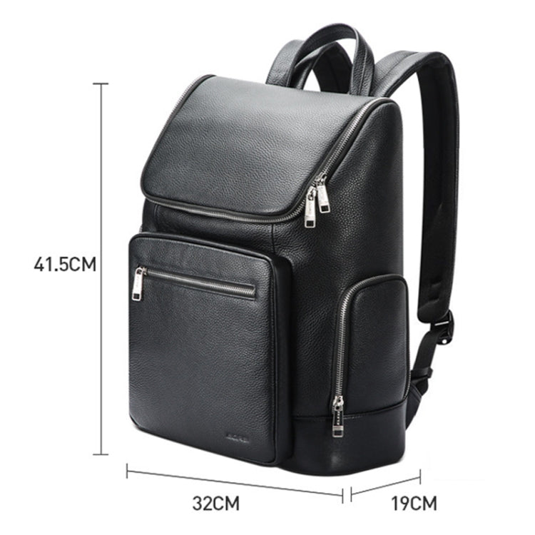 Bopai 61-122431 Large-capacity First-layer Cowhide Business Water-resistant Laptop Backpack(Black)