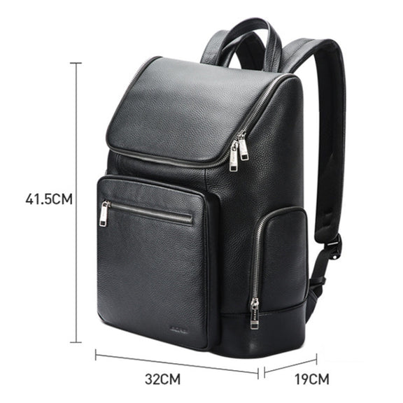 Bopai 61-122431 Large-capacity First-layer Cowhide Business Water-resistant Laptop Backpack(Black)