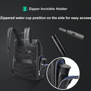 Bopai 61-122431 Large-capacity First-layer Cowhide Business Water-resistant Laptop Backpack(Black)