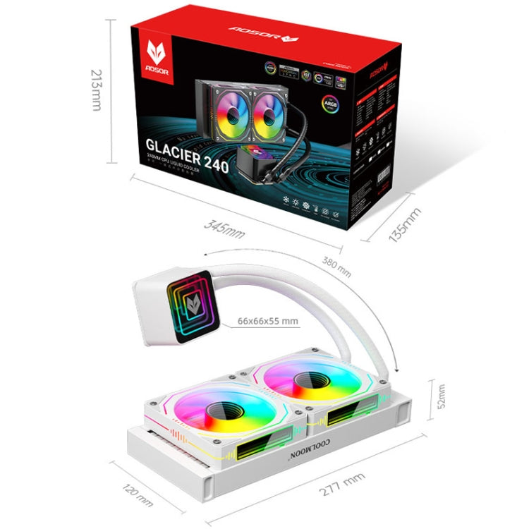 COOLMOON Glacier 240 Water Cooling Radiator Desktop ARGB Multi-Platform Integrated Lens CPU Water Cooling Fan, Color: Black