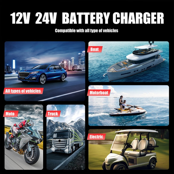 FOXSUR 25A 12V/24V Portable High-Power Car Ship Motorcycle Charger(US Plug)