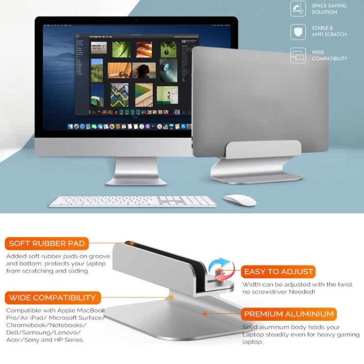 AhaStyle ST07 Laptop Stand Tablet Vertical Aluminum Desktop Storage Base(Silver)