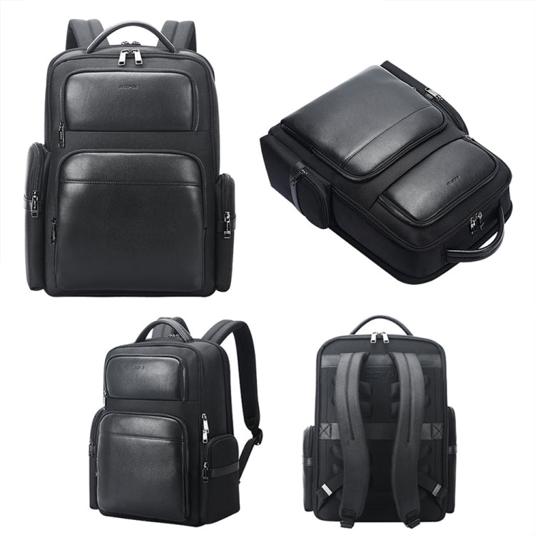 Bopai 61-125031 Large-capacity First-layer Cowhide Business Laptop Backpack With USB+Type-C Port(Black)