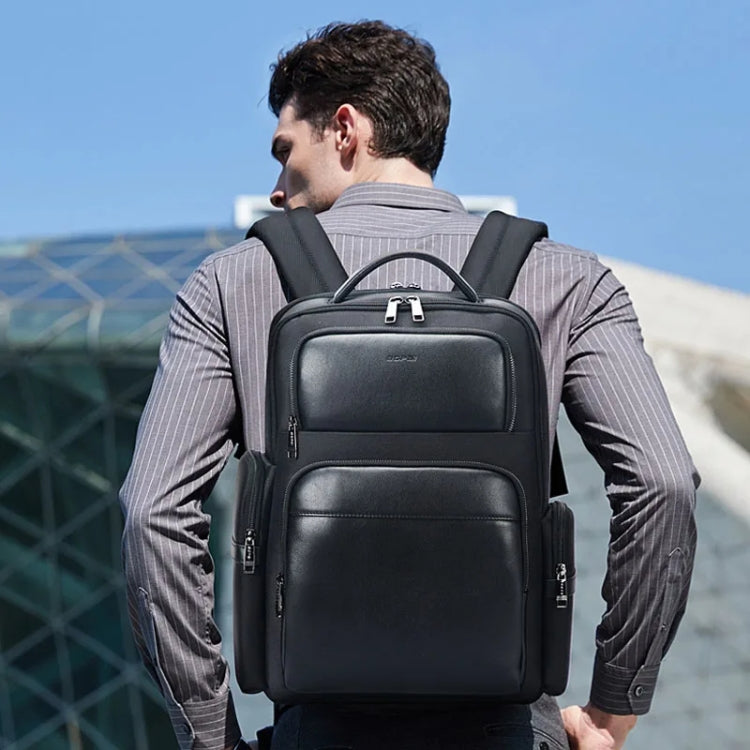 Bopai 61-125031 Large-capacity First-layer Cowhide Business Laptop Backpack With USB+Type-C Port(Black)