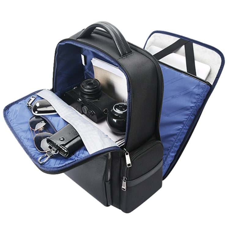 Bopai 61-125031 Large-capacity First-layer Cowhide Business Laptop Backpack With USB+Type-C Port(Black)