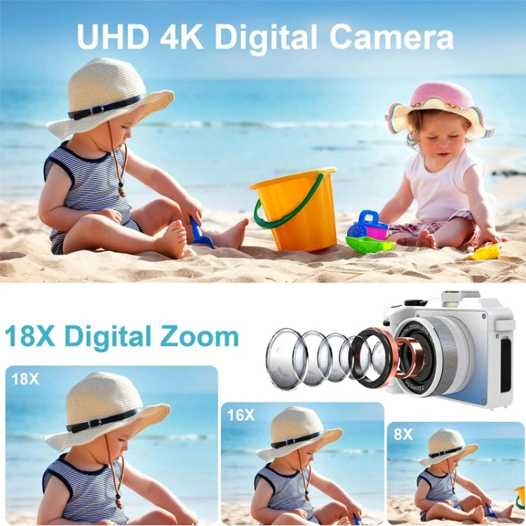 3-Inch Display Digital Camera Dual Front And Rear Cameras 48MP, 18x Digital Zoom 4K HD Camcorder(White)