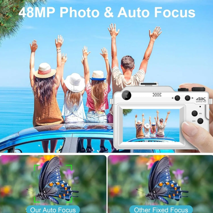 3-Inch Display Digital Camera Dual Front And Rear Cameras 48MP, 18x Digital Zoom 4K HD Camcorder(White)