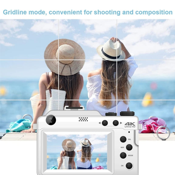 3-Inch Display Digital Camera Dual Front And Rear Cameras 48MP, 18x Digital Zoom 4K HD Camcorder(White)