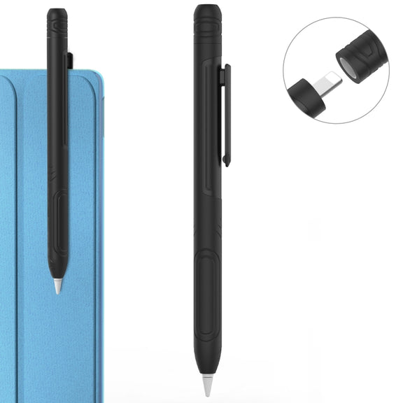 For Apple Pencil 1 AhaStyle PT141 Triple Defense Pen Clip Silicone Protective Case(Black)