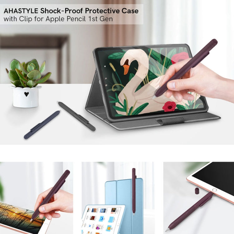 For Apple Pencil 1 AhaStyle PT141 Triple Defense Pen Clip Silicone Protective Case(Black)
