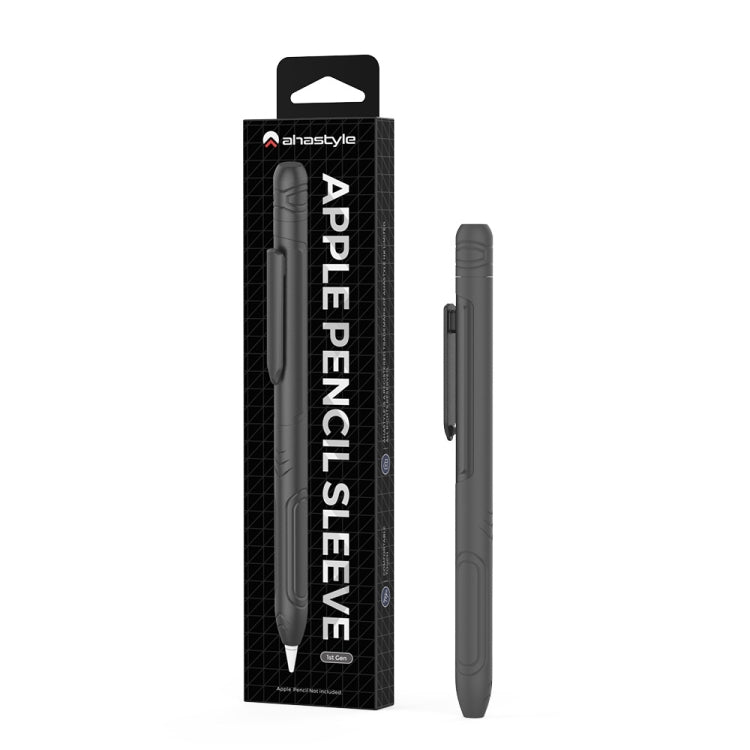 For Apple Pencil 1 AhaStyle PT141 Triple Defense Pen Clip Silicone Protective Case(Black)