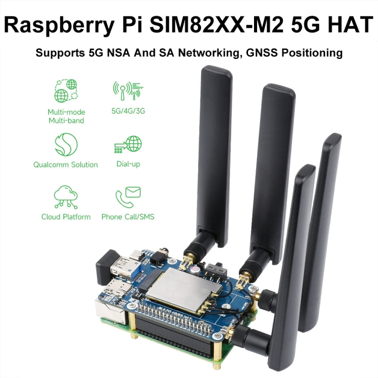 Waveshare SIM8262E-M2 5G HAT For Raspberry Pi, Quad Antennas 5G NSA, 5G/4G/3G Compatible(23254)