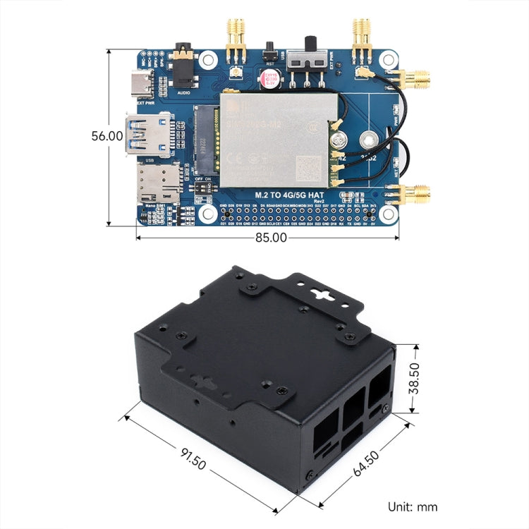 Waveshare SIM8262E-M2 5G HAT For Raspberry Pi, Quad Antennas 5G NSA, 5G/4G/3G Compatible(23254)