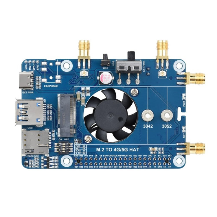 Waveshare SIM8262E-M2 5G HAT For Raspberry Pi, Quad Antennas 5G NSA, 5G/4G/3G Compatible(23254)