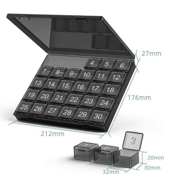Monthly Pill Organizer 30 Days Pill Box Easy-Open Large Capacity Medicine Case(Black)