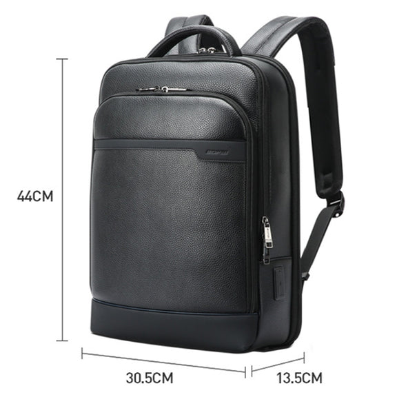 Bopai 61-122391 Large-capacity First-layer Cowhide Business Laptop Backpack With USB+Type-C Port(Black)