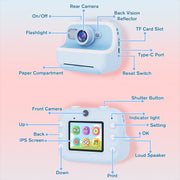 M8 2.4-Inch 1080P HD 2400W Pixel Dual-Camera Children Thermal Printing Camera, Color: Blue