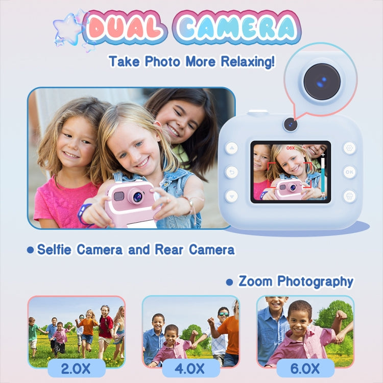 M8 2.4-Inch 1080P HD 2400W Pixel Dual-Camera Children Thermal Printing Camera, Color: Pink